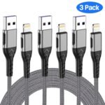 Durcord iPhone Charger, [MFi Certified] 3Pack 10FT USB A Cable for Long Lightning Charger Cable, Fast iPhone Charging Cord for iPhone Xs Max/XS/XR/X/8/7/6S/6/Plus/SE/iPad(Silver) - Image 3