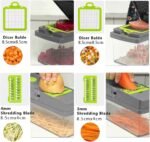 Veggie Chopper， Multifunctional Vegetable Cutter, Food Chopper with Container,Mandolin Slicer ，Kitchen Gadgets & Gifts, Home Essentials，Green + Grey - Image 4