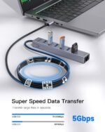 FORIDA Aluminum USB to Ethernet Adapter with 7-Port USB Hub – 3.9ft Long Cable, Gigabit Ethernet Port, 5V/3A Power Port | USB Extender Compatible with Windows, macOS, Linux & More - Image 4