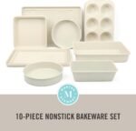 Martha Stewart Gallen 10 Piece Baking Pans Ceramic PFA Free Non Toxic Non Stick Bakeware Set - Linen White - Image 3