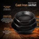 Utopia Kitchen Cast iron Skillets 3 Piece Set, Chefs Pan, Pre Seasoned Cast iron Skillets, 6, 8 & 10 Inches, Easy Use in the Oven, Stove, Grill, or Campfire, Black - Image 4