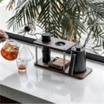 seicasaya Pour Over Coffee Station Solid Sapele Wood & Stainless Steel Dual Dripper Stand Coffee Organizer (Dark Wood) - Image 3