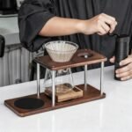 seicasaya Pour Over Coffee Station Solid Sapele Wood & Stainless Steel Dual Dripper Stand Coffee Organizer (Dark Wood) - Image 4