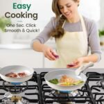 Chef Power Ceramic Nonstick Pots and Pans Set 19 Piece with Detachable Handle, Induction Dishwasher Oven Safe Cookware Set, RV Kitchen Set Removable Handle, Granite Grey and White - Image 6