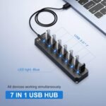 ONFINIO USB Hub 3.0, 7-Port USB Hub Splitter with Individual On/Off Switches and Lights, 3.2ft/1m Long Cable Compatible with MacBook, Laptop, Surface Pro, PS4, PC, Flash Drive, Mobile HDD - Image 3