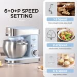 Stand Food Mixer, 6.3 Qt Stand Mixer, 400W 6-Speed with Pulse Tilt-Head, Kitchen Electric Mixer with Stainless Steel Bowl, Dough Hook, Whisk, Beater, Household Stand Mixer for Baking, Blue - Image 5