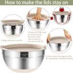 Umite Chef Mixing Bowls with Airtight Lids, 6 piece Stainless Steel Metal Nesting Storage Bowls, Non-Slip Bottoms Size 7, 3.5, 2.5, 2.0,1.5, 1QT, Great for Mixing & Serving (Khaki) - Image 4