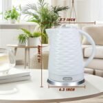 Longseed Ceramic electric kettle,1.5L/1000w, white electric tea kettle， Automatic Shut-Off, BPA-Free, Boil-Dry Protection, suitable for coffee, tea, quick boiling, with wave texture design - Image 3