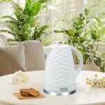 Longseed Ceramic electric kettle,1.5L/1000w, white electric tea kettle， Automatic Shut-Off, BPA-Free, Boil-Dry Protection, suitable for coffee, tea, quick boiling, with wave texture design - Image 4