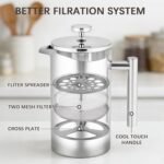 CAOANTRY French Press Coffee Maker, 304 Grade Stainless Steel French Press with 2 Extra Filters for Home, Office, Travel, Camping - 34OZ/1 Litre (Sliver) - Image 4