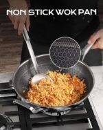 FGJ Wok pan,12 inch Hybrid Wok with Lid,PFOA Free Cookware,Non Stick Stainless Steel Woks & Stir-fry pans Nonstick, Dishwasher and Oven Safe, Works on Induction - Image 3