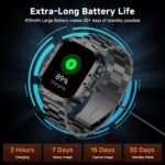 BRUBOSES Smart Watch for Men Military Answer/Make Call 2.01″ Display 170+ Sports Modes Fitness Smart Watch IP68 Waterproof 30 Days Standby Smartwatch for Android iOS Black (2 Straps) - Image 4
