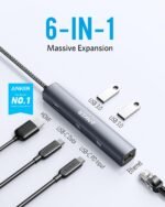 Anker 6-in-1 USB C Hub with 65W Power Delivery, 4K HDMI, 1Gbps Ethernet, USB Ports for MacBook Air, iPad Pro, XPS, and More - Image 3