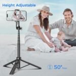 Selfie Stick Travel Tripod for Cell Phone with Remote Control and Phone Holder, Extendable Selfie Stick for iPhone, iPhone Tripod for Video Recording, 50 Inch, Black - Image 4