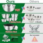 WEPSEN Mixing Bowls Set, 25PCS Stainless Steel Mixing Bowl with Lid Set, Large Nesting Bowls 7, 4.5, 3,2, 1.5QT, Measuring Cups and Spoons Baking Utensils Metal Bowl for Kitchen Prep - Image 4