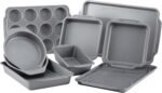 Farberware Nonstick Steel Bakeware Set with Cooling Rack, Baking Pan and Cookie Sheet Set with Nonstick Bread Pan and Cooling Grid, 10-Piece Set, Gray - Image 6