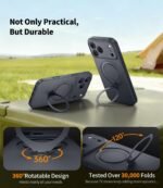 Dmzlh Magnetic for iPhone 17 Pro Case with 360° Stash Stand, Military Grade & Full Camera Protection, Compatible with MagSafe, Anti-Slip, Translucent Matte (Black) - Image 3