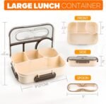 EASYFUN Bento Box Adult, Lunch Box, 4-Compartment Lunch Containers, Drop-Proof, Dishwasher Safe & Made with BPA-Free Materials(Khaki) - Image 3