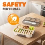 EASYFUN Bento Box Adult, Lunch Box, 4-Compartment Lunch Containers, Drop-Proof, Dishwasher Safe & Made with BPA-Free Materials(Khaki) - Image 4