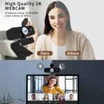 Lusinx 2K Webcam for Computer, USB Plug&Play, Auto Low Light Correction, Privacy Cover, Tripod, Wide Angle for Meeting/Online Video/Zoom, Web Cam with Microphone - Image 3