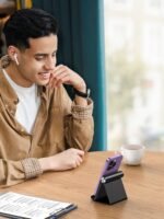 UGREEN Cell Phone Stand Holder for Desk Adjustable Compatible with iPhone 13 12 Pro Max 11 SE XS XR 8 Plus 6 7 Galaxy Note20 S20 S10 S9 S8 Foldable Black - Image 4