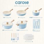 CAROTE 24pcs Ceramic Cookware Set, Pots and Pans Non Stick Kitchen Cookware Sets, Pots and Pans Set Cooking Set with Knife Set - Image 3
