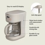 BELLA 12 Cup Programmable Coffee Marker, Reusable Dishwasher Safe Accessories, Easy LCD diaply, Auto Shutoff, 900 watt, Oatmilk - Image 3