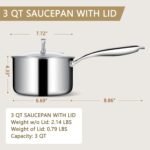 EWFEN 3 Ply Stainless Steel Saucepan with Lid, 3 Quart Multipurpose Cooking Pot, Stay-Cool Handle, Induction Oven Dishwasher Safe, 3 QT - Image 3