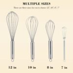 NileHome Stainless Steel Whisk Set 8" 10" 12" Kitchen Whisk Kitchen Wisk Wire Whisks for Cooking, Whisking, Blending, Beating, Stirring-4 Pack - Image 3