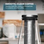 OVALWARE Airtight Cold Brew Iced Coffee Maker Pitcher (& Iced Tea Maker) with Spout – 1.5L/ 51oz Brewing Glass Carafe with Removable Stainless Steel Filter - Image 5