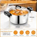 P&P CHEF Pasta Pot with Strainer Lid, 6 Quart Stainless Steel Stockpot for Home Kitchen Restaurant Cooking, Visible Glass lid Heat-Proof Handles, Dishwasher Safe - Image 3