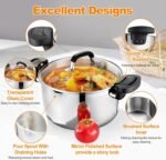 P&P CHEF Pasta Pot with Strainer Lid, 6 Quart Stainless Steel Stockpot for Home Kitchen Restaurant Cooking, Visible Glass lid Heat-Proof Handles, Dishwasher Safe - Image 4