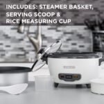 BLACK+DECKER Rice Cooker 6-Cup (Cooked) with Steaming Basket, Removable Non-Stick Bowl, White - Image 4