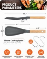 Cooking Spoon for Nonstick Cookwares, Great for Cooking and Serving Sturdy BPA-Free Matte Silicone, Wood Handle Spoon for Mixing, Scoop, and Scrape (2 Pack of Grey, 11.4 inch) - Image 3