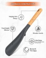 Cooking Spoon for Nonstick Cookwares, Great for Cooking and Serving Sturdy BPA-Free Matte Silicone, Wood Handle Spoon for Mixing, Scoop, and Scrape (2 Pack of Grey, 11.4 inch) - Image 4