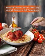 Cooking Spoon for Nonstick Cookwares, Great for Cooking and Serving Sturdy BPA-Free Matte Silicone, Wood Handle Spoon for Mixing, Scoop, and Scrape (2 Pack of Grey, 11.4 inch) - Image 5