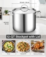 Cooks Standard 18/10 Stainless Steel Stockpot 12-Quart, Classic Deep Cooking Pot Canning Cookware with Stainless Steel Lid, Silver - Image 3