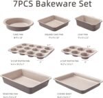 CAROTE 7-Piece Nonstick Stackable Baking Pans Set - Bakeware Sets Including Cookie Sheets for Baking, Muffin Pan, Bread Pan, Cake pan, Loaf Pan, Roasting Pan, Gray & Khaki - Image 3