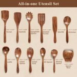 Wooden Spoons for Cooking, 12 Pcs Teak Wood Kitchen Utensils Set with Spoon Rest - Nonstick Heat Resistant Wooden Cooking Utensils, Natural Healthy Spatula Set for Pots and Pans - Image 3