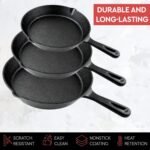 Simple Chef Cast Iron Skillet 3-Piece Set - Heavy-Duty Professional Restaurant Chef Quality Pre-Seasoned Pan Cookware Set - 10", 8", 6" Pans - For Frying, Saute, Cooking, Pizza & More,Black - Image 3