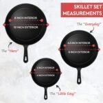 Simple Chef Cast Iron Skillet 3-Piece Set - Heavy-Duty Professional Restaurant Chef Quality Pre-Seasoned Pan Cookware Set - 10", 8", 6" Pans - For Frying, Saute, Cooking, Pizza & More,Black - Image 4