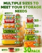 KEMETHY 60 PCS Food Storage Containers with Lids, BPA-Free Plastic Food Containers for Kitchen Storage, Leak Proof, Reusable Meal Prep Containers with Labels & Pen - Image 3