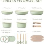 CAROTE Pots and Pans Set, Nonstick Cookware Set Detachable Handle, 19pcs Induction Kitchen Cookware Sets Non Stick with Removable Handle, RV Cookware Set, Oven Safe, Sage Green - Image 3