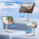 Cell Phone Stand, Angle Height Adjustable Cell Phone Holder with Silicon Pad for Desk Fully Forldable Mobile Phone Holder Compatible with All Mobile Phones, MT-6, (White) - Image 3