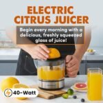 Elite Gourmet ETS326 BPA-Free 40-Watt Electric Citrus Juicer, Compact, Large Volume, Pulp Control, Oranges, Lemons, Limes, Grapefruits with Easy Pour Spout, 24oz, Black/Stainless Steel - Image 4