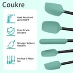 Coukre Silicone Spatula Set of 5,High Temperature Resistant, Food Grade Silicone, Dishwasher Safe, for Baking, Cooking (Aqua Green) - Image 4