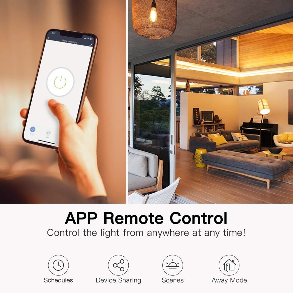 TREATLIFE Smart Light Switch Single Pole Works with Alexa, Google Home and SmartThings, 2.4GHz WiFi Timer Smart Switch, Neutral Wire Required, No Hub Required, FCC Listed, 4 Pack - Image 3