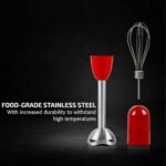 OVENTE Immersion Hand Blender Set, 300W Corded Electric Handheld Stick Mixer, 2 Mixing Speeds with Stainless Steel Blades, Egg Whisk, Beaker & BPA-Free Food Chopper, Red HS565R - Image 3