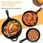 EWFEN Cast Iron Skillet 3-Piece Set, Heavy-Duty Professional Restaurant Chef Quality Pre-Seasoned Pan Cookware Set, 6", 8", 10" Pans For Frying, Saute, Cooking, Use Indoor/Outdoor, Oven, Grill - Image 3