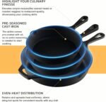 EWFEN Cast Iron Skillet 3-Piece Set, Heavy-Duty Professional Restaurant Chef Quality Pre-Seasoned Pan Cookware Set, 6", 8", 10" Pans For Frying, Saute, Cooking, Use Indoor/Outdoor, Oven, Grill - Image 5